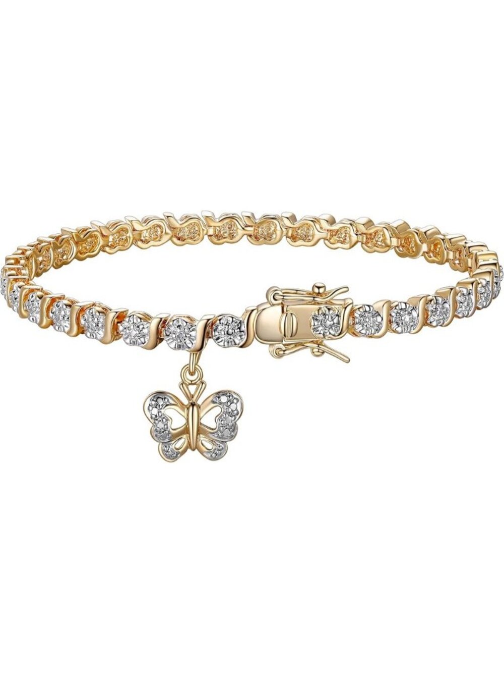 Mom Yellow Gold, Plated Diamond Accent Tennis Bracelet  S-Link Chain
